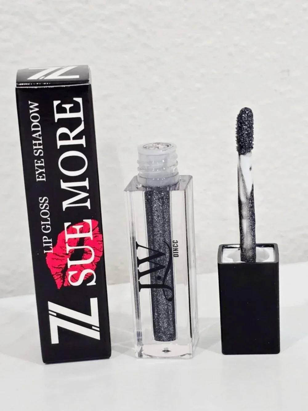 Sue More ✦ Lip Gloss & Eye Shadow ✦ Sparkle Black Dual‑Use Long‑Wear Formula NWT